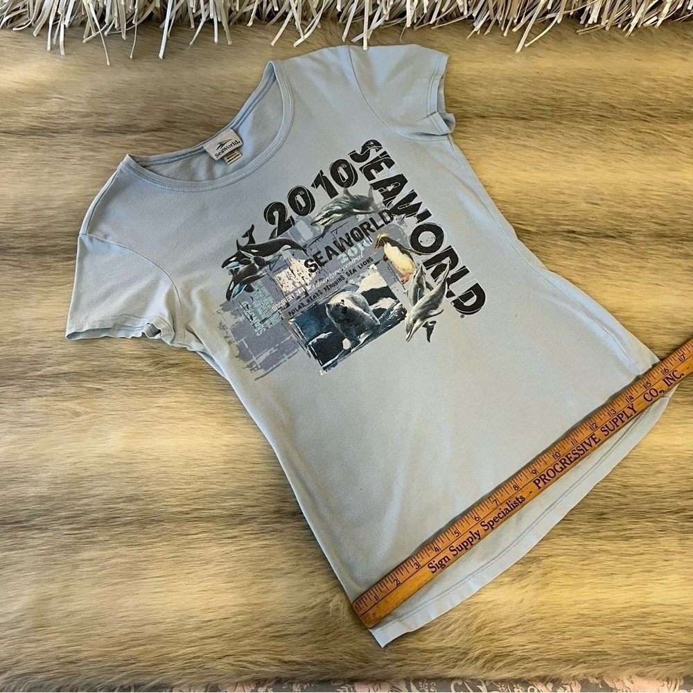Y2K SEA WORLD 2010 Souvenir T-Shirt Shirt Sleeve Light Blue Shamu Whale S - Picture 7 of 8